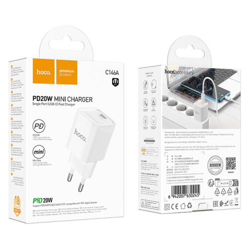 Сзу hoco c146a (pd20w/qc3.0) белое