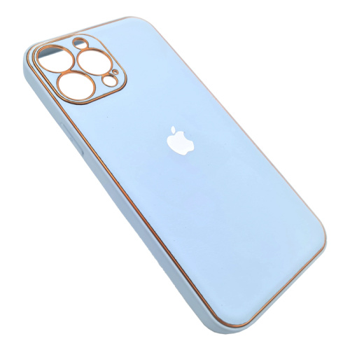 Чехол-крышка с лого под кожу с закрытой камерой для iphone 13pro max (6.7) голубой