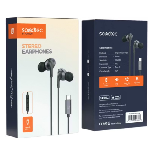 H/f (type-c) porodo soundtec pd-stwlep042-bk черные