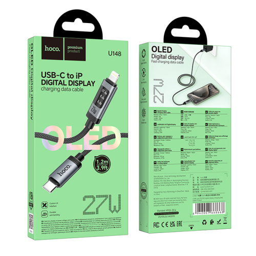 Кабель type-c hoco u148 lightning (pd27w) черный (***)