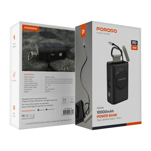 Пзу porodo pb068 10000mah (45w) черный