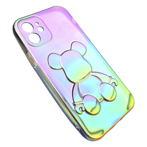 Чехол-силикон мишка для iphone 12 темно-радужный