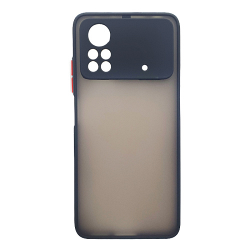 Чехол-силикон матовый закрытой камерой красные кнопки xiaomi poco x4 pro черный