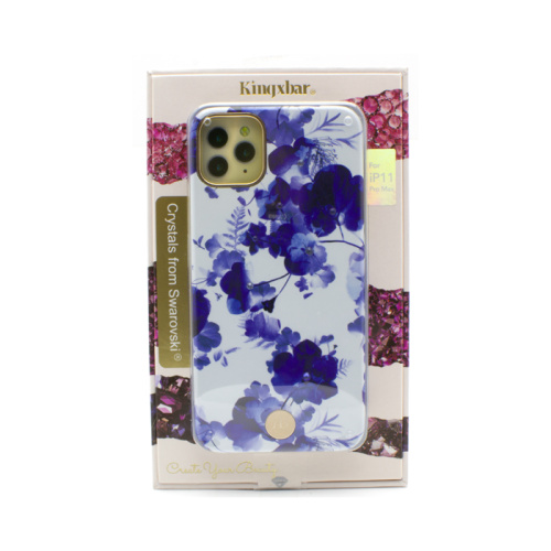 Чехол-крышка kingxbar цветочки кантик со стразами для iphone 11 pro max (6.5) синяя