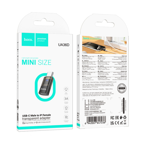 Переходник hoco ua36d type-c/usb черный