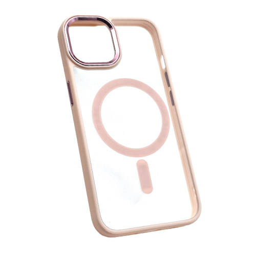Чехол-силикон #014 clear case magsafe для iphone 13/14 в пакетике розовый