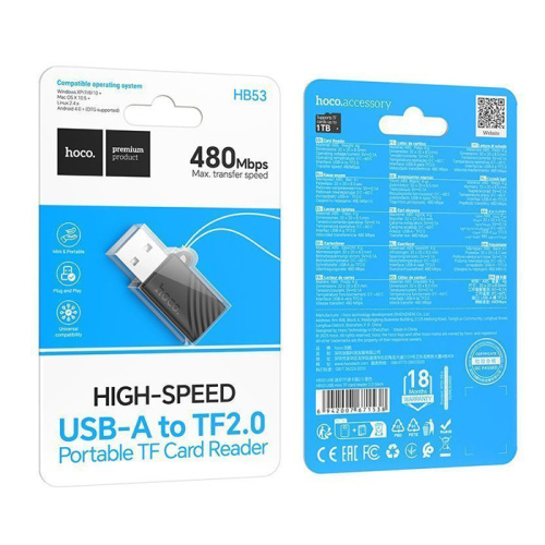 Картридер hb53 usb/tf2.0 (480mbps) черный