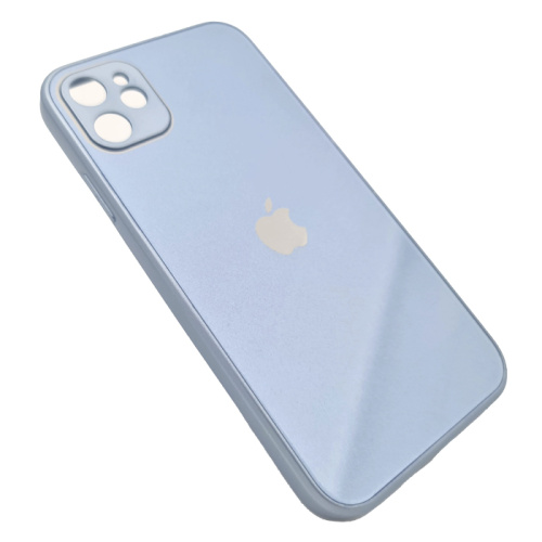 Чехол крышка с глянцевым стеклом для iphone 12 голубой
