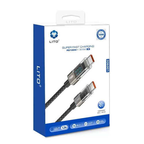 Кабель type-c lito ld09cc type-c 100w (1.2m) черный
