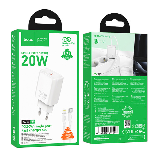 Сзу hoco n60 type-c to lightning (pd30w) белый