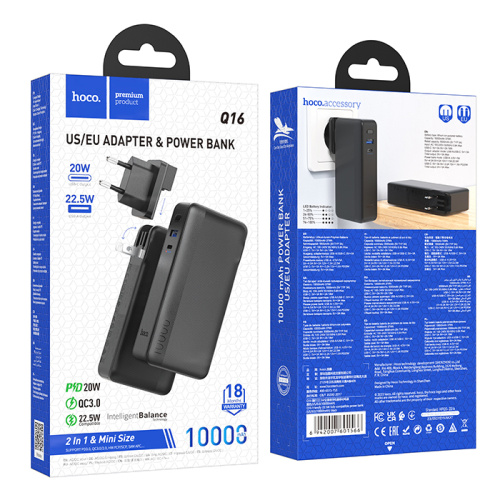 Пзу hoco q16 10000mah (pd20w/qc3.0) черный