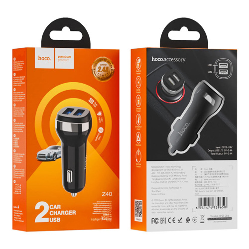 Азу hoco z40 (2usb/2.4a) черная
