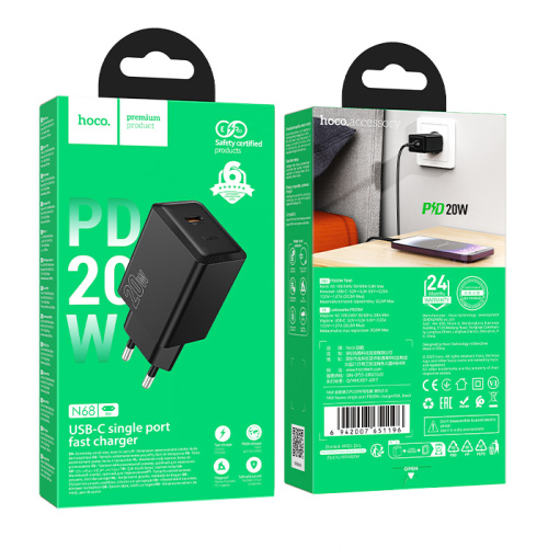 Сзу hoco n68 (usb-c/pd20w) черное
