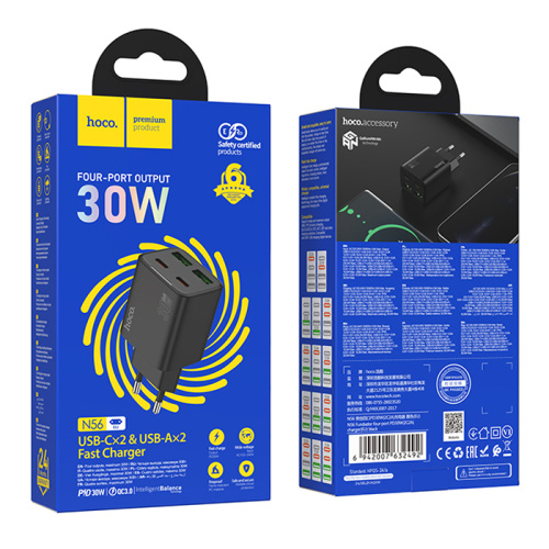Сзу hoco n56 usb-2/c-2 (30w) черное
