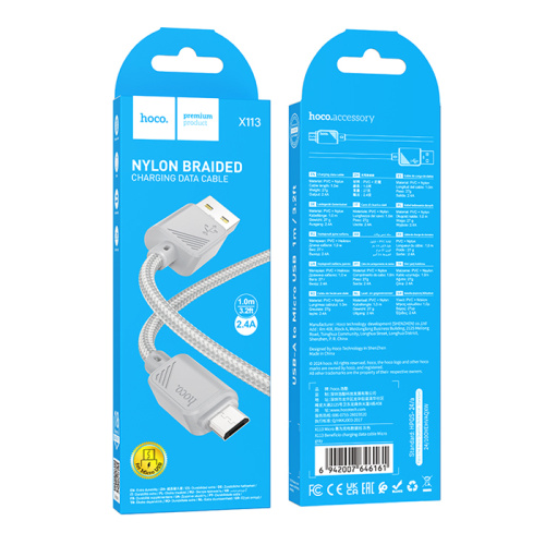 Кабель usb hoco x113 micro серый 