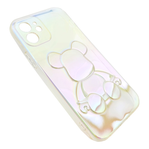 Чехол-силикон мишка для iphone 12 светло-радужный