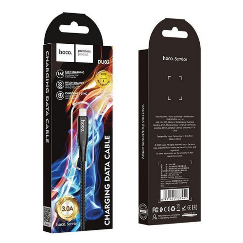 Кабель usb hoco du02 lightning (3a) черный