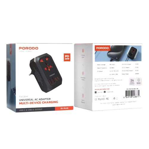 Переходник euro porodo pd-fwch044eu-bk 2type-c/2usb (20w) черный