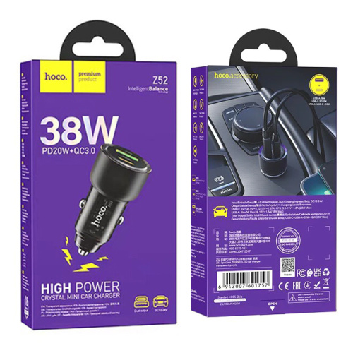 Азу hoco z52 (usb/pd/38w) прозрачно-черный