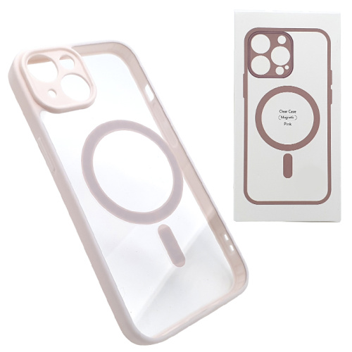 Чехол-силикон clear case magsafe с закрытой камерой (magnetic) для iphone 14 (6.1) розовый