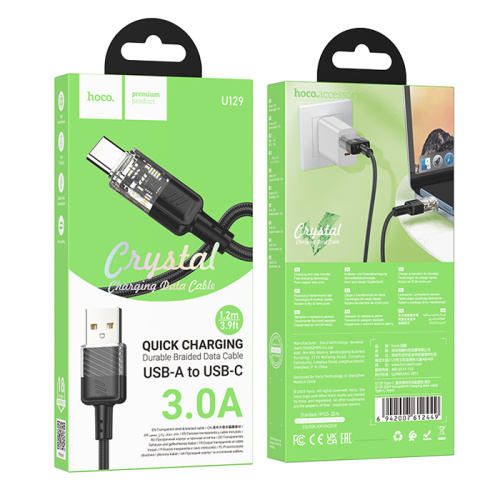 Кабель usb hoco u129 type-c (3.0a) черный
