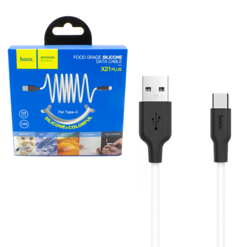 Кабель usb hoco x21 plus type-c 1m (3a) черно-белый