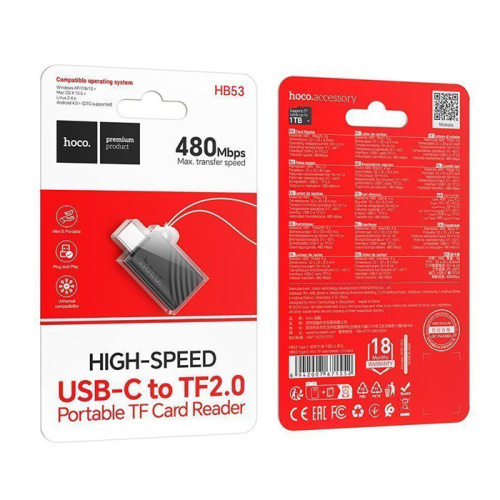 Картридер hb53 type-c/tf2.0 (480mbps) черный