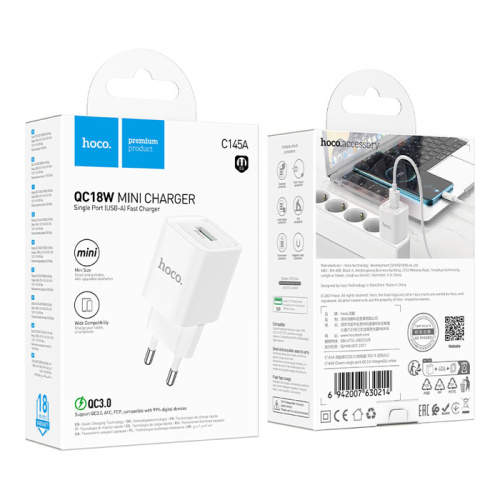 Сзу hoco c145 usb to micro(18w) белое