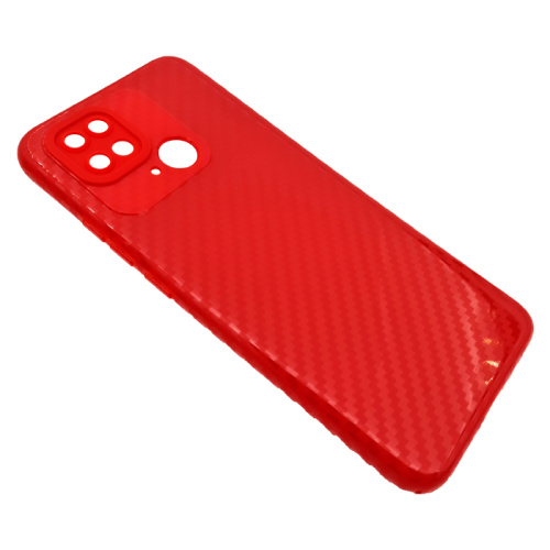 Чехол-силикон глянец carbon xiaomi redmi 10c красный