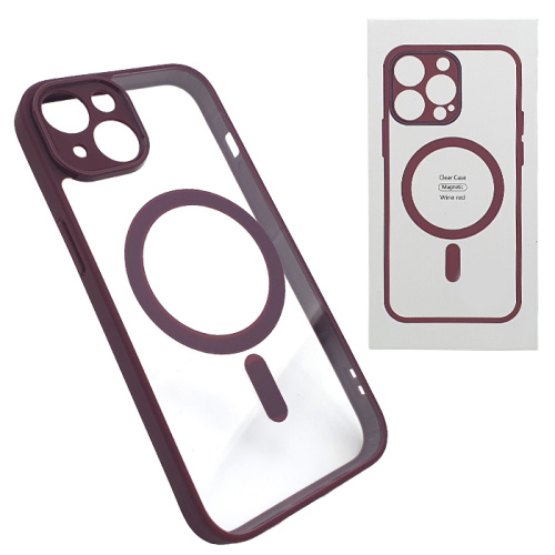 Чехол-силикон clear case magsafe с закрытой камерой (magnetic) для iphone 14 (6.1) красный