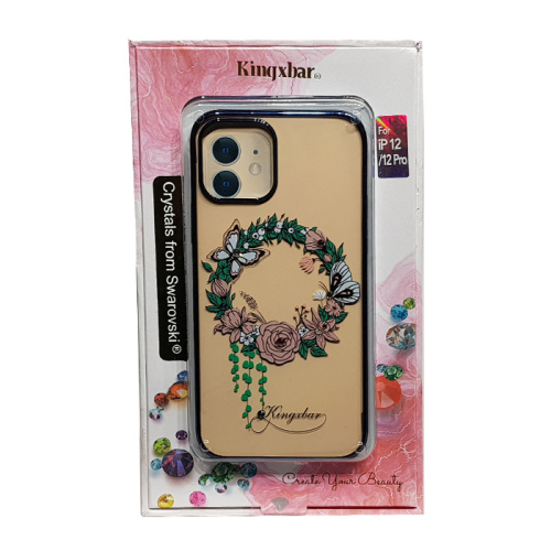 Чехол-крышка kingxbar цветочки кантик со стразами для iphone 12 (6.1) черная 