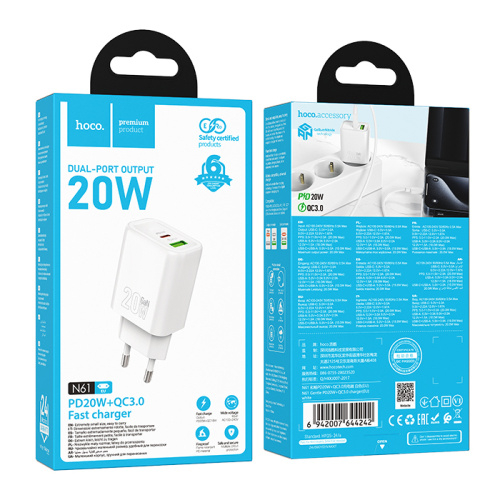Сзу hoco n61 (pd20w+qc3.0) белое