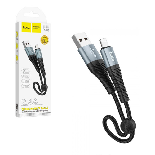 Кабель usb hoco x38 lightning 0,25m черный (***)