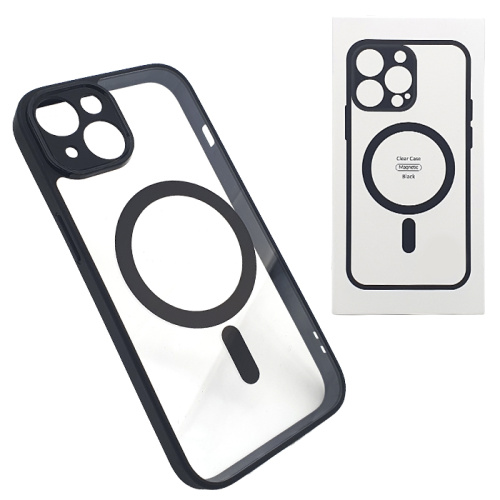 Чехол-силикон clear case magsafe с закрытой камерой (magnetic) для iphone 14 (6.1) черный