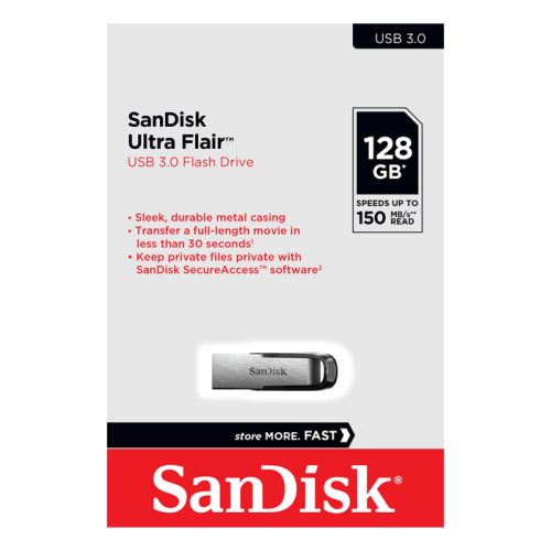 128gb (3.0) usb sandisk cz73 ultra flair (150mb/s) серебристая