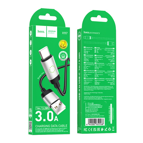 Кабель usb hoco x117 type-c (3.a) черный