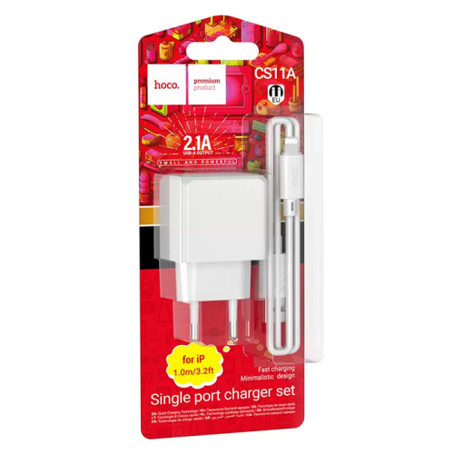 Сзу hoco cs11a lightning (usb/2.1a) белое