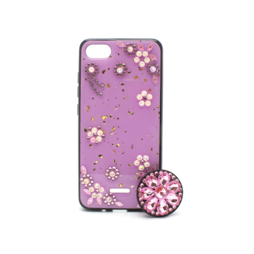 Чехол-крышка ромашка стразы с попсокетом xiaomi redmi 6a розовая