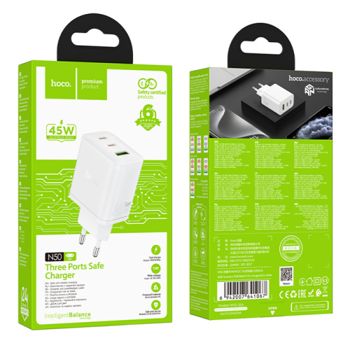 Сзу hoco n50 usb/c2 (45w) белое