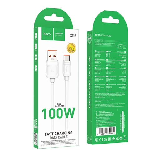 Кабель usb hoco x115 type-c 100w 1m белый
