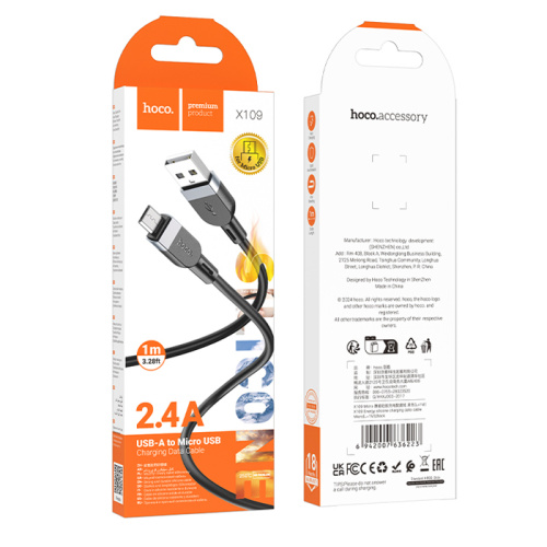 Кабель usb hoco x109 micro 1m (2.4a) черный 