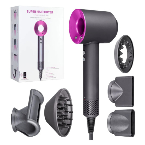 Фен для волос super hair dryer j1221 6в1 (3m) серо-фиолетовый