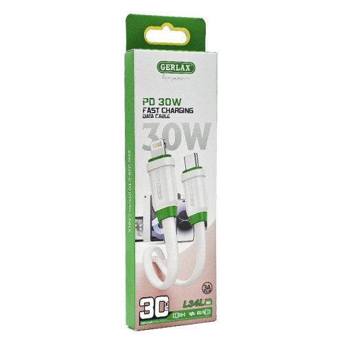 Кабель type-c gerlax l34l lightning 30w/30см белый