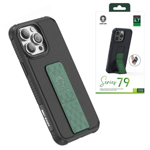 Чехол-крышка green lion series 79 leather stand для iphone 14 pro max черно-зеленый