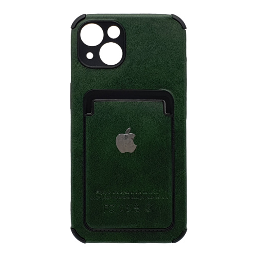 Чехол-силикон под кожу с закрытой камерой с визитницей для iphone 13 (6.1) зеленый