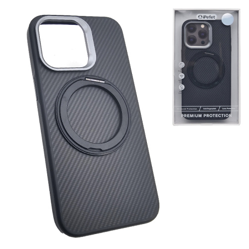 Чехол-крышка ipefet carbone magsafe для iphone 15pro max с кольцом черный