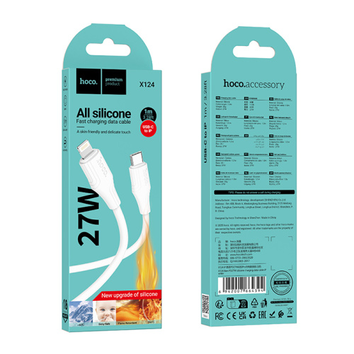 Кабель type-c hoco x124 lightning (27w) белый (***)