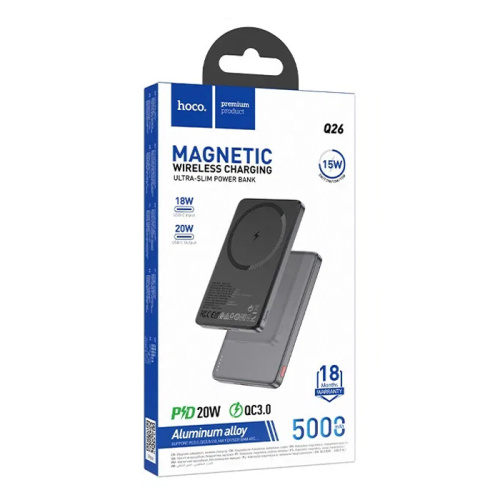 Пзу hoco q26 magnetic 5000mah (pd20w/qc3.0) серый