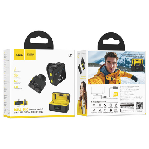 Микрофон петличный hoco l17 (usb-c/lightning) черный
