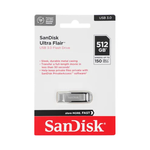 512gb (3.0) usb sandisk cz73 ultra flair (150mb/s) серебристая